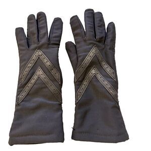Vtg Isotoner Black Nylon Leather Driving Gloves Classic Wrist Luxury Aris 115 OS